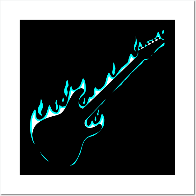 Fire Guitar (Cyan version) Wall Art by Dirgu